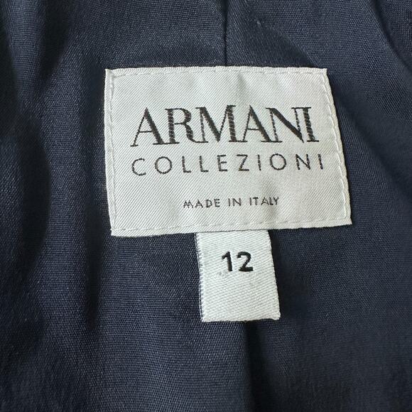 Armani Collezioni Blazer Jacket Women’s 12 Navy Floral Applique Waterfall Lapel - Picture 6 of 11